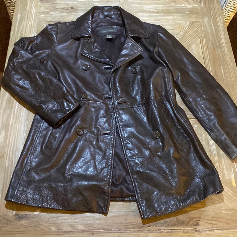 Banana Republic Brown 100% Genuine Leather Long Coat Jacket Women’s Small